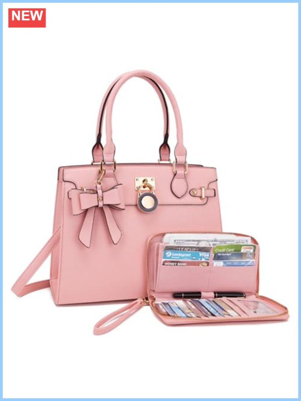 Vegan Leather Satchel Handbag & RFID Wallet Set for Women